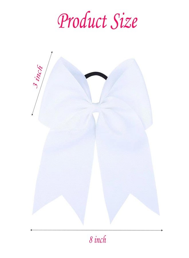 chiduerm 40 Pcs Large Cheer Hair Bows Grosgrain Ribbon Elastic Bands Handmade Ponytail Holder For Cheerleading Girls School College Sports (White 8 Inch) - Image 2
